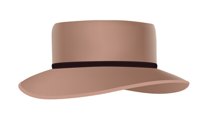 hat with short brim of delicate beige color on a white background. Isolated illustration of an elegant hat