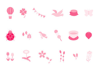 Fototapeta premium フラットでシンプルな春のイラストセット