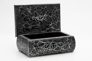 Old vintage jewelry box on white background