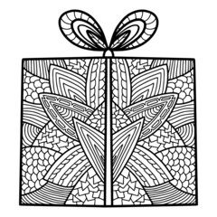 Gift box coloring book page. Vector isolated on white. Christmas gift illustration. - 468172314