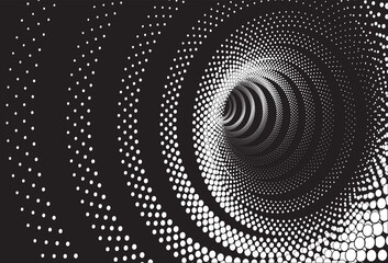 Tunnel or wormhole. Digital wireframe tunnel. 3D Design Element