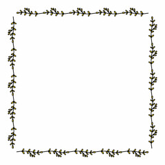 Square frame with positive yellow branches on white background. Vector image.