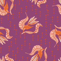 Orange flowers seamless vector pattern on purple