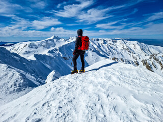 Fototapeta na wymiar Climber in the mountains, Vaiuga Ridge, Fagaras Mountains, Romania