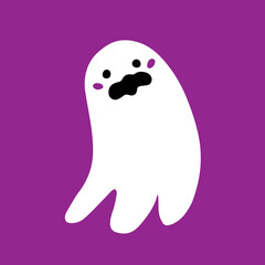Cute scary ghost on a purple background. Vector illustration with ghost character isolated on background.