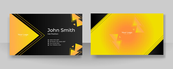 Fototapeta premium Modern simple black orange yellow technology business card design template. Modern business card - creative and clean business card template.