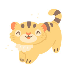 Cute character joyful tiger cub in cartoon style. Vector illustration isolated on background.