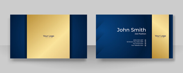 Modern elegant simple blue gold business card design template. Creative luxury and clean business card with corporate concept. Vector illustration print template.