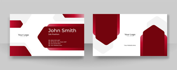 Modern elegant simple red white business card design template. Creative luxury and clean business card with corporate concept. Vector illustration print template.