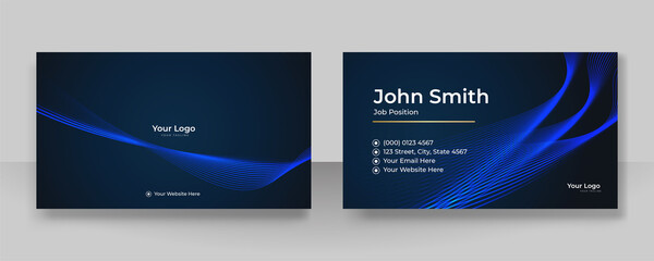 Modern simple blue business card design with elegant pattern. Creative clean concept with geometric decoration art. Vector illustration print template.