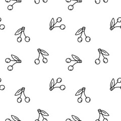 Vector pattern with cherries. Linear illustration of berries in doodle style. Sketch