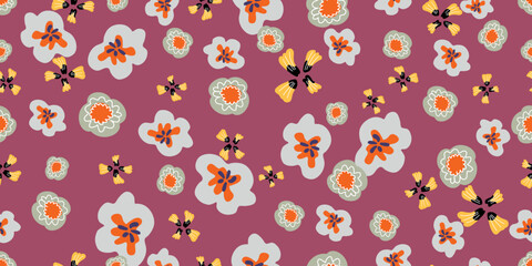 Floral art, Flowers and leaf Seamless pattern, Vector illustration.