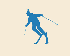 Man skiing isolated, silhouette vector stock illustration with badge or icon with skier as symbol of winter sports