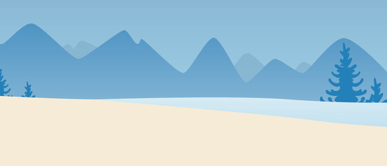 Mountains overlay, copy space template, flat vector stock illustration with winter template and travel to mountains