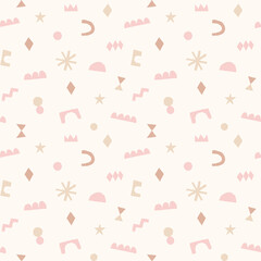 Modern collage with cut out elements. Abstract background with hand drawn shapes. Colorful geometric seamless pattern.