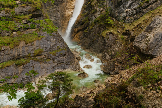 Pollatschlucht (Pollat waterfall) near Neuschwnstein castle in Bavarian Alpine forest.