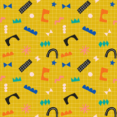 Obraz premium Modern collage with cut out elements. Abstract background with hand drawn shapes. Colorful geometric seamless pattern.