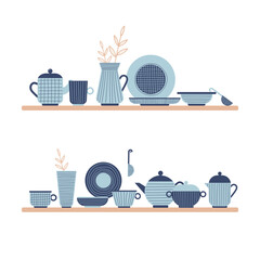Modern ceramic kitchenware illustration. - 468178592