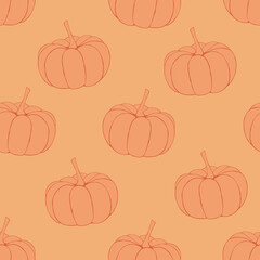 Happy Thanksgiving Day seamless pattern. Hand drawn background with pumpkin. Vector illustration for design, fabric or wrapping paper.
