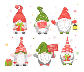 Set of Cute cartoon vector Christmas gnomes