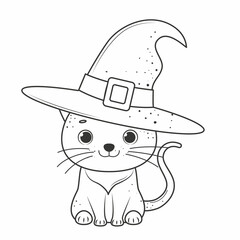 Halloween cat for coloring book.Line art design for kids coloring page.