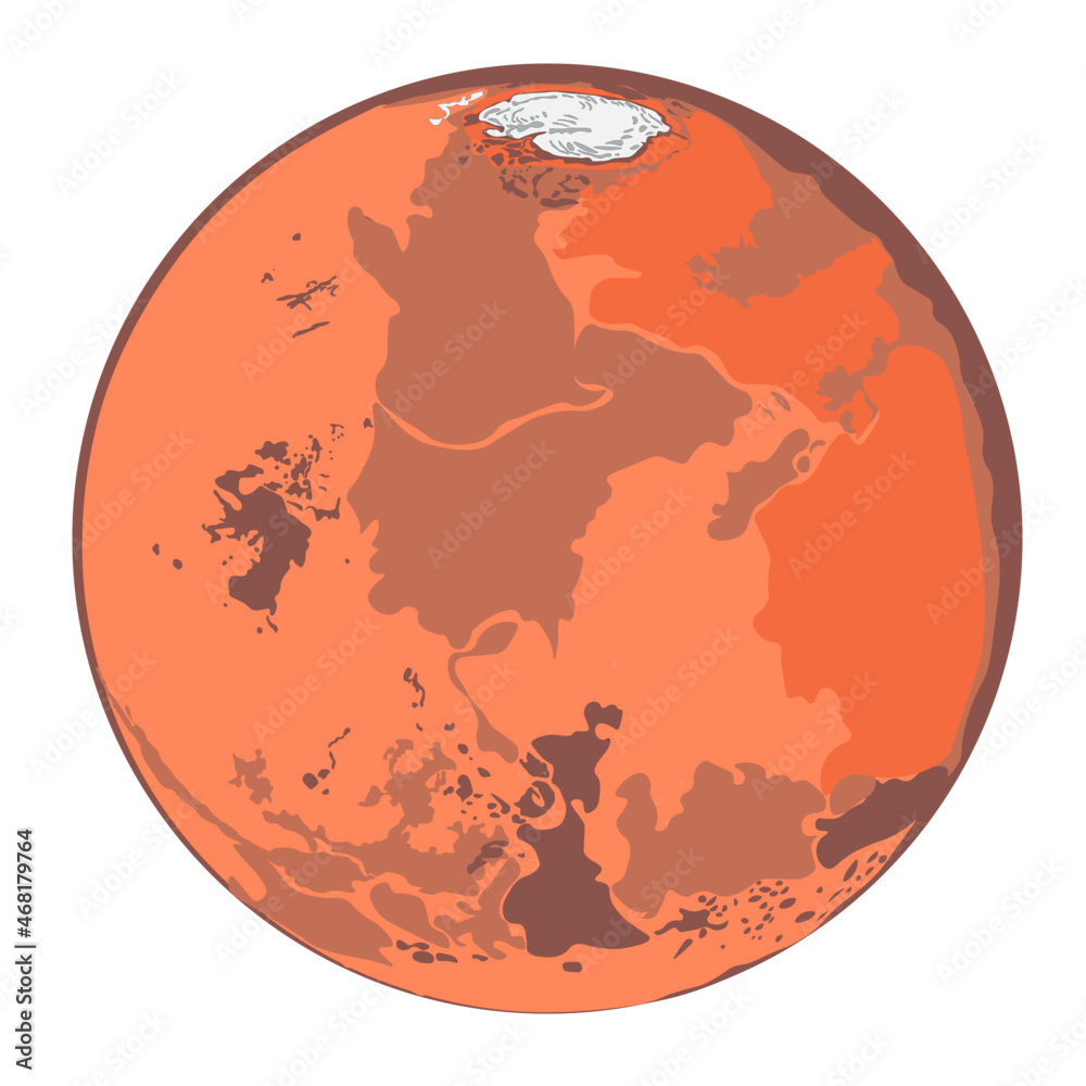 Wall mural planet mars of solar system render isolated on white background. vector illustration. elements of th