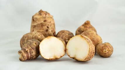 jerusalem artichokes on white background