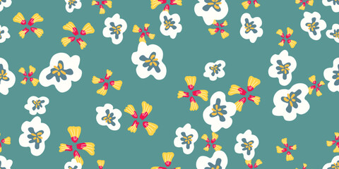 Floral art, Flowers and leaf Seamless pattern, Vector illustration.