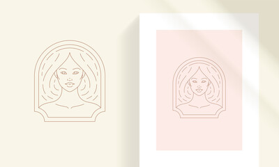 Beauty female portrait with hairs line art style vector illustration
