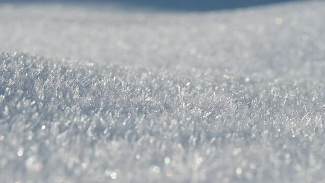 Close up of ice snow crystal, frost. Winter background