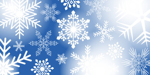 Fototapeta na wymiar Blue background with white snowflakes, creative christmas background for invitation