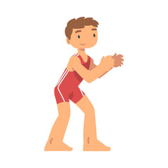 Man Character Engaged in Combat Sport or Fighting Sport Competing Vector Illustration