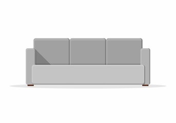 Stylish comfortable sofa in flat style isolated on white background. Couch interior of a living room or office. Soft furniture for rest and relaxation home. Vector illustration