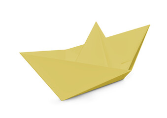 yellow boat paper toy origami isolated on white background