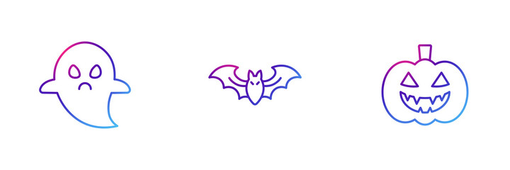 Set of 3 halloween icon with purple gradient effect.