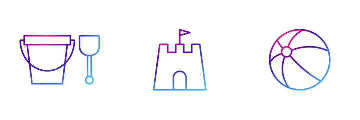 Set of 3 beach toys icon with purple gradient effect.