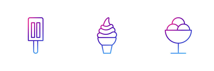 Set of 3 ice cream icons with purple gradient effect.