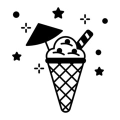 Frozen Waffle Cone Ice Cream Concept Vector Icon Design, Party Celebrations Symbol, Winter Holiday Season Sign, New Year and Christmas Stock Illustration