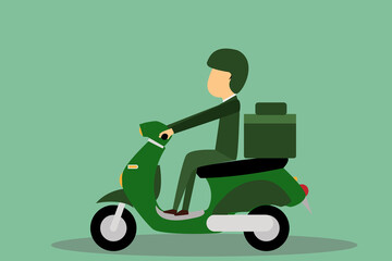Man green riding a motorcycle. isolated  cartoon character. vector illustration
