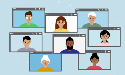 Social network concept. Internet communication. Video conferencing, work from home, social distancing, business discussion, online friendship, online love.