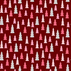 Dark Pink Christmas Seamless Pattern great with Christmas trees for scrapbooking, textile and wrapping. Vector illustration