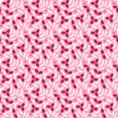 Pink Floral Christmas Seamless Pattern with holly and fir branches great for scrapbooking, textile and wrapping. Vector illustration.