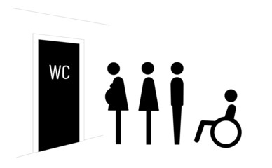 Group of human icon waiting to enter to the WC. Handicapped, pregnant, man, woman. Vector illustration