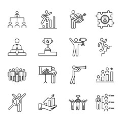 Related Leadership Sign Black Thin Line Icon Set Include of Teamwork, Strategy and Partnership. Vector illustration of Icons