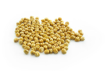 Roasted yellow chickpeas isolated white background