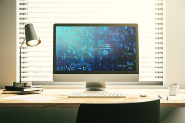 Creative scientific formula concept on modern laptop screen. 3D Rendering