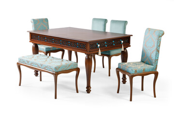 dining table and chairs isolated on white background 