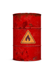 flammable, red metal barrel isolated on white
