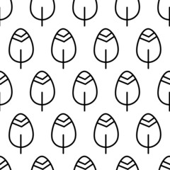 Black and white seamless pattern with tree icon. Vector trees symbol sign. Plants, landscape design for print, card, postcard, fabric, textile. Business idea concept