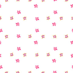 Pink plumeria flower seamless pattern isolated on white background.